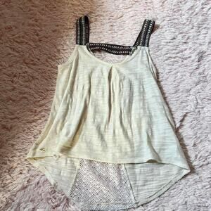 Cream Aztec Lace Boho Cottage Core Hippie Peasant Earthy Lagenlook Festival Tank